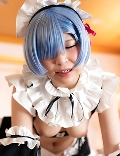 Sexy Japanese girl Nagi Tsukino dressed as a maid sucks and rides a dick with her shaved pussy