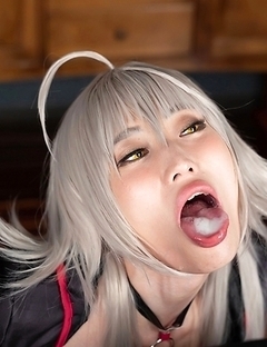 Sexy cosplay Mizuki POV sucks cock and cum in her mouth