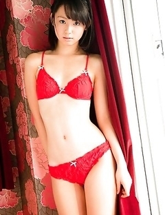Rina Koike Asian is so erotic and innocent posing in red lingerie