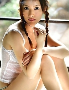 Saki Seto Asian with pigtails and white lingerie is so appetizing