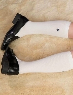 Yui Kawagoe dressed in white, she's ready to give an older guy a great footjob