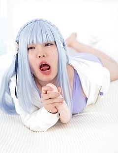 Japanese Natsumi Hayakawa plays with a huge double sided dildo
