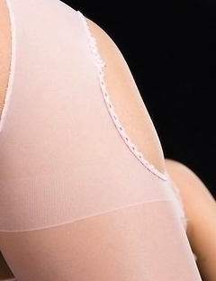 Miyuki Fukatsu wearing a revealing white pantyhose outfit and giving an assjob