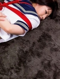 Bound brunette Mizuho Shiina involuntarily showing off her leaking Japanese puss