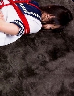 Bound brunette Mizuho Shiina involuntarily showing off her leaking Japanese puss