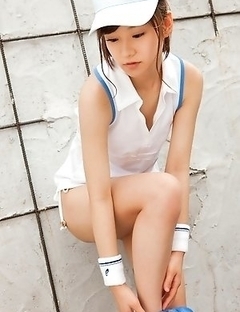 Kana Yuuki takes tennis skirt off while playing with ball