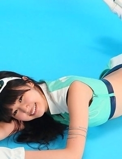 Tsukasa Arai is sexy steward in short skirt and long boots