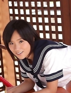 Japan teen Yuzuki Hashimoto in sailor gal uniform is playful outdoor