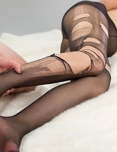 Madoka Yukishiro wearing a pantyhose during a deeply arousing thigh fucking session