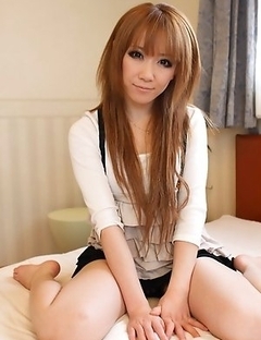 Beautiful and brown haired Japanese Ai spreading her legs to take on our stunt cock