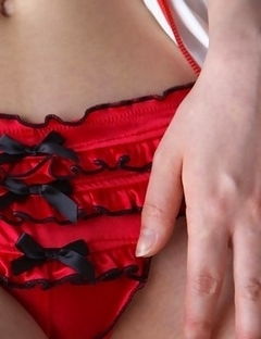 Kotone Moriyama is a hot nurse in red and white lingerie