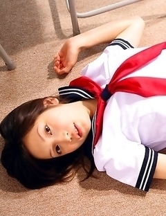 Kaori Ishii is naughty and shows legs under uniform skirt