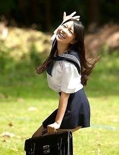 Tomoe Yamanaka babe in uniform is happy in her way to school classes