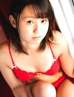 Rina Koike Asian is so erotic and innocent posing in red lingerie