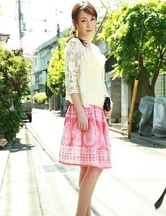 Asian Chika Sasaki in pink and yellow outfit