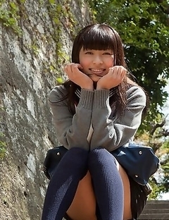 Young japanese Yuuri Shiina in school uniform is so cute while walking