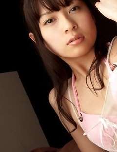 Hot Japanese Yuuri Shiina in pink thong and see through corset is spicy
