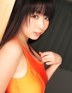 Megumi Suzumoto with big boobs in orange bath suit loves sports