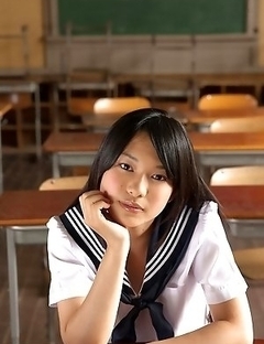 Tomoe Yamanaka babe in uniform is happy in her way to school classes