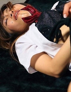 Schoolgirl Akina Miura is tied up and gets the shit fucked out of her face.