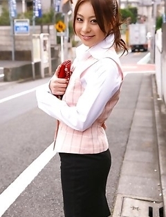 Mika Inagaki in uniform is naughty on her way back home