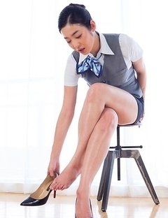 Uniformed beauty Enami Ryu takes off her sexy heels to tease you in POV