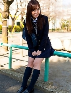 Japanese schoolgirl Sakura Miyuki showing panties