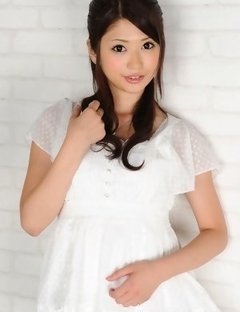 Hitomi Nose is playful doll in short jeans and high heels