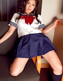 Minori Hatsune shows hot bum in panty under school uniform